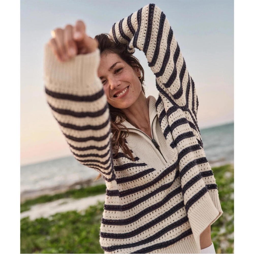 Marine Layer Montecito Quarter Zip Sweater XL Coastal Navy